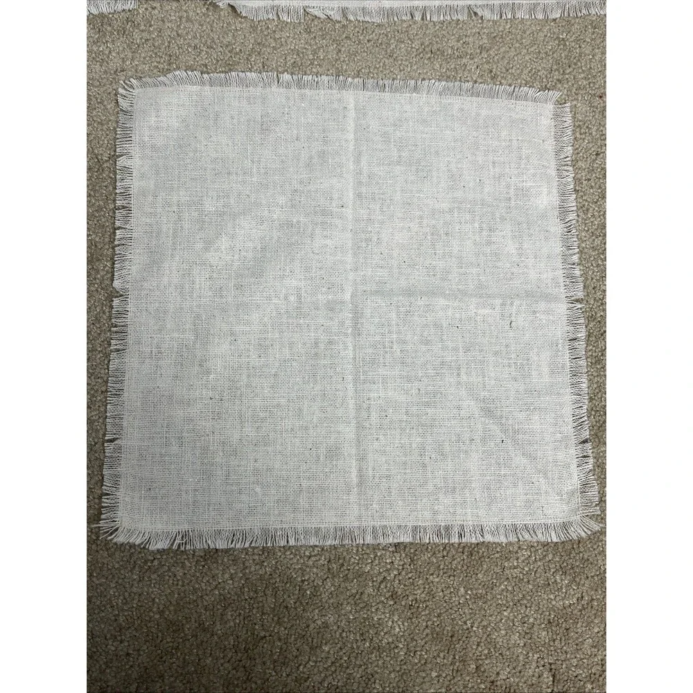 6 VTG Cocktail Napkins 13x13” Beige Stenciled‎ Pineapple Cotton Linen Fringe
